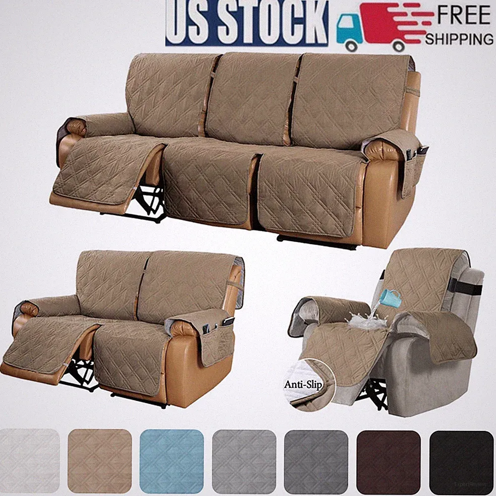 1/2/3Seater Quilted Sofa Cover Stretch Velvet Recliner Chair Slipcover Universal