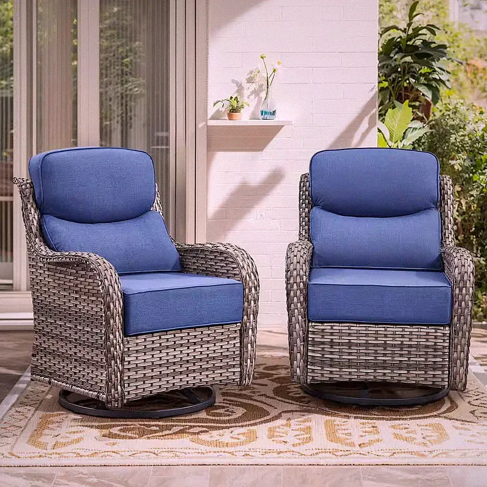 6In Thicken Gray Wicker Outdoor Swivel Rocking Lounge Chair with Cushion Guard B