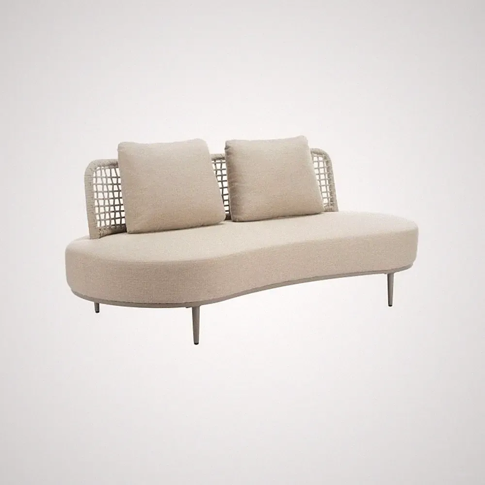 Beige Outdoor Loveseat, Patio Couch With Aluminum and Wicker Frame
