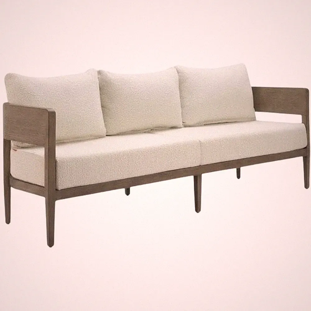 Beige Outdoor Sofa, 3-Seat Patio Couch With Aluminum Frame Design