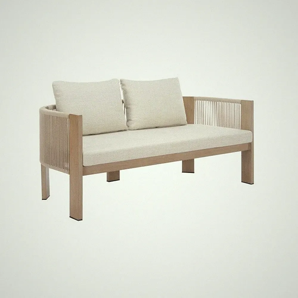Beige Outdoor Sofa for Patios With Cushions, Aluminum Frame, 2-Seat Design