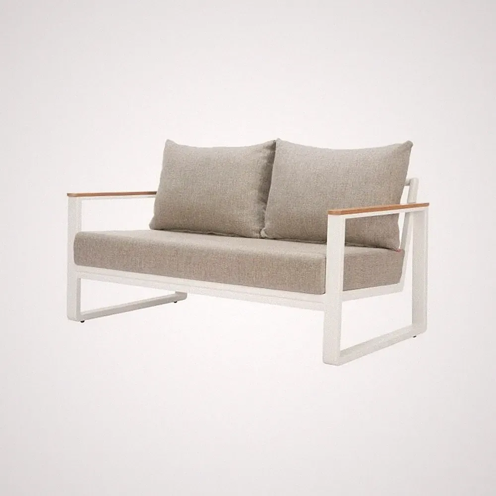 Brown Outdoor Loveseat, Small Patio Sofa With Aluminum Frame Design