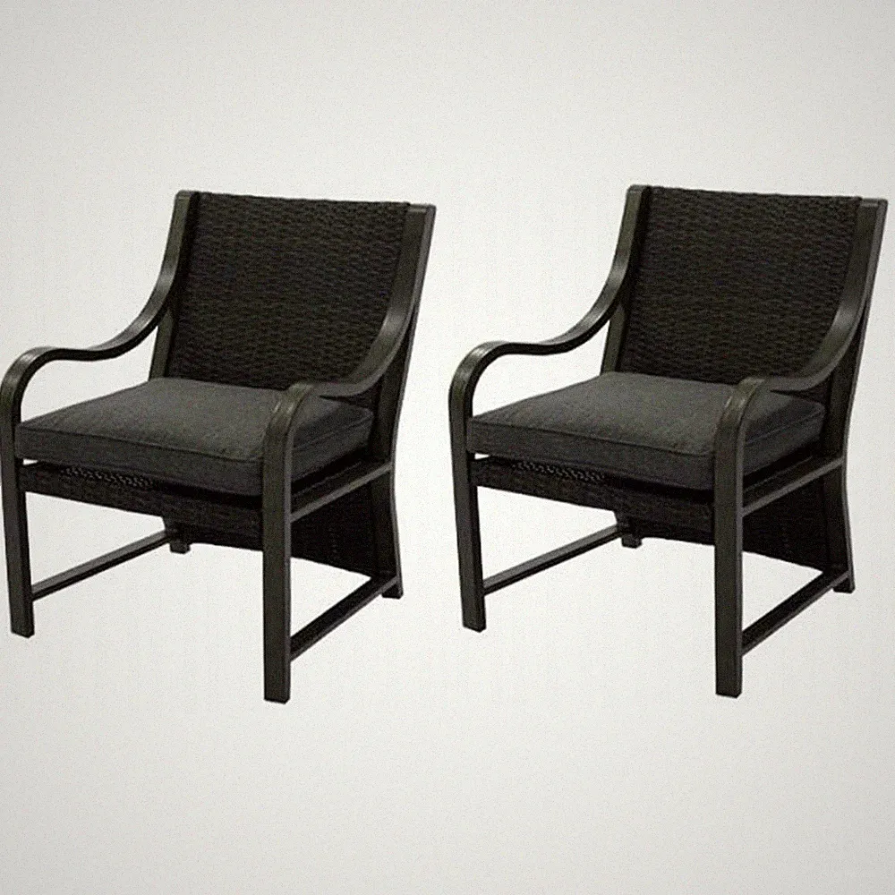 Four Seasons Courtyard Canmore Captain Outdoor Patio Cushioned Arm Chair, 2 Pack