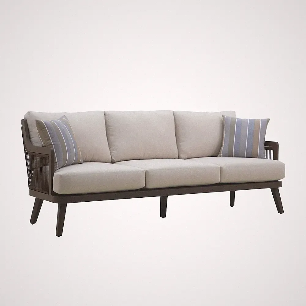 Genova Metal/Wicker Patio Sofa with Accent Pillows in Gray