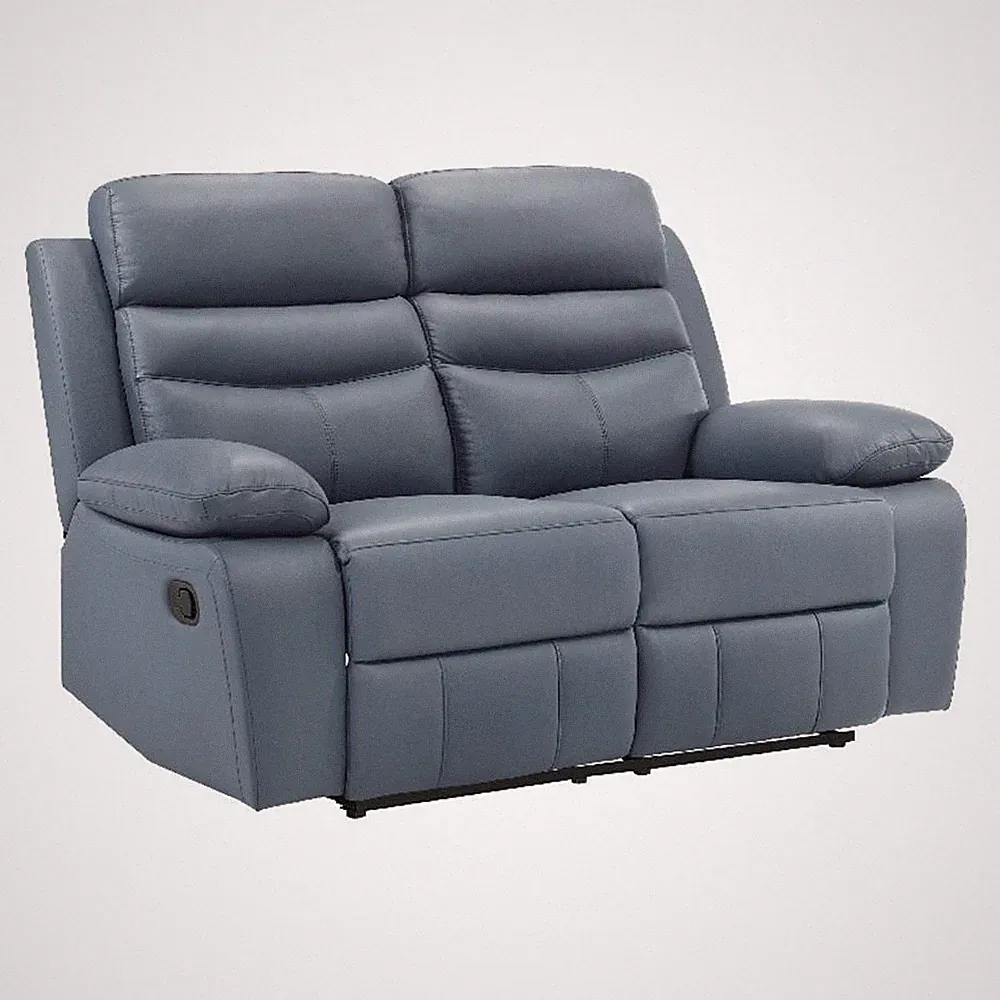 Hanna Manual Double Reclining Loveseat-Blue Top Grain Leather 64 Inch