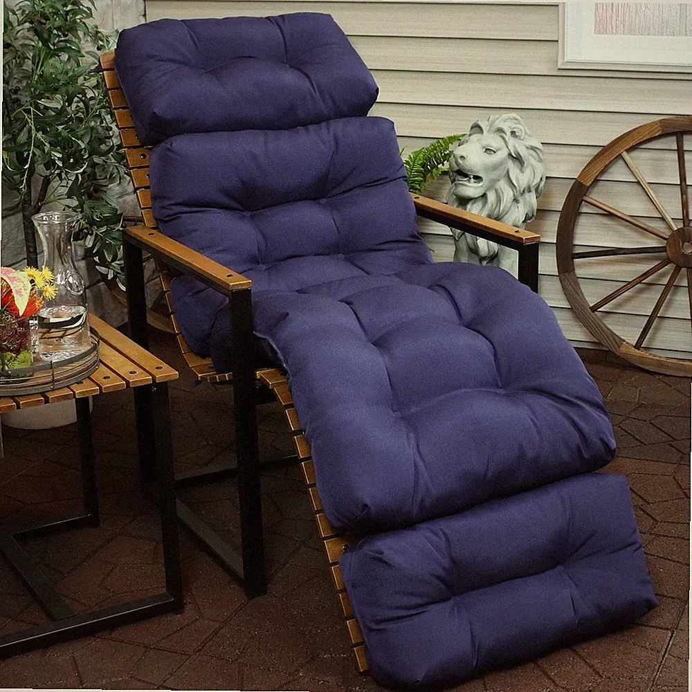 Indoor/Outdoor Olefin Tufted Chaise Lounge Chair Cushions - Blue by Sunnydaze