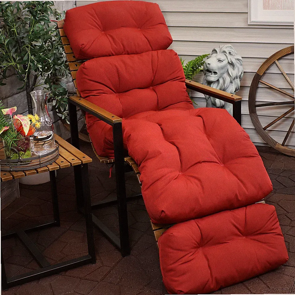 Indoor/Outdoor Olefin Tufted Chaise Lounge Chair Cushions - Red by Sunnydaze