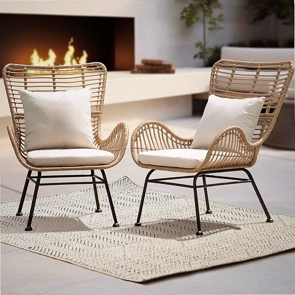 Isabelle Upgraded 2000 Hours UV Wicker Chairs Outdoor Set of 2, 500 Lbs Capacity