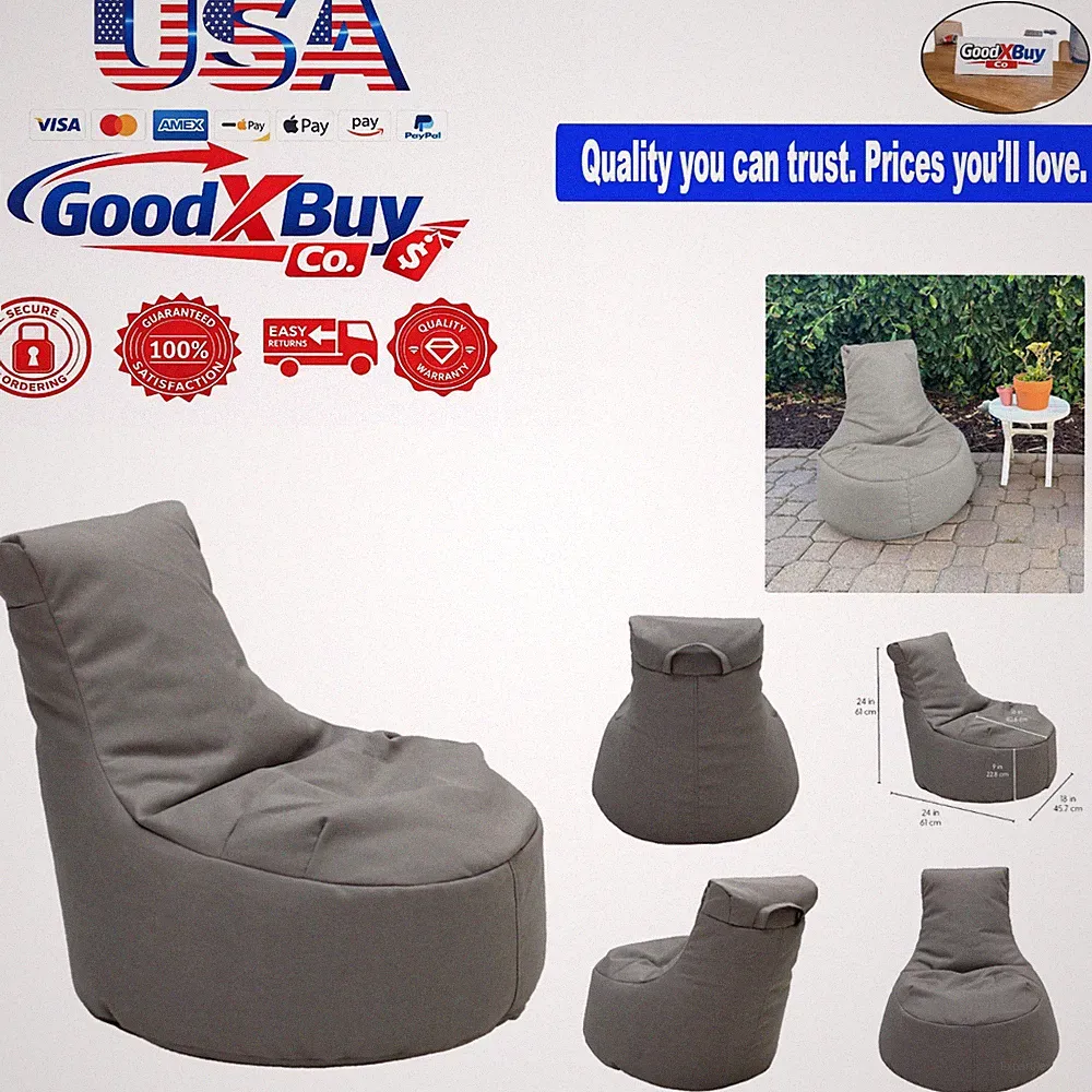 Kids' Outdoor Indoor Bean Bag Chair Gray Foam-filled Durable Seat for Kids 24"
