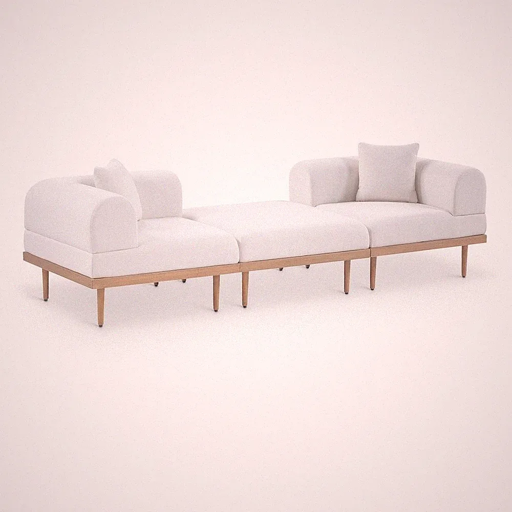 Laguna 106.5" Cream Water Resistant Fabric 3pc. Outdoor Modular Sofa