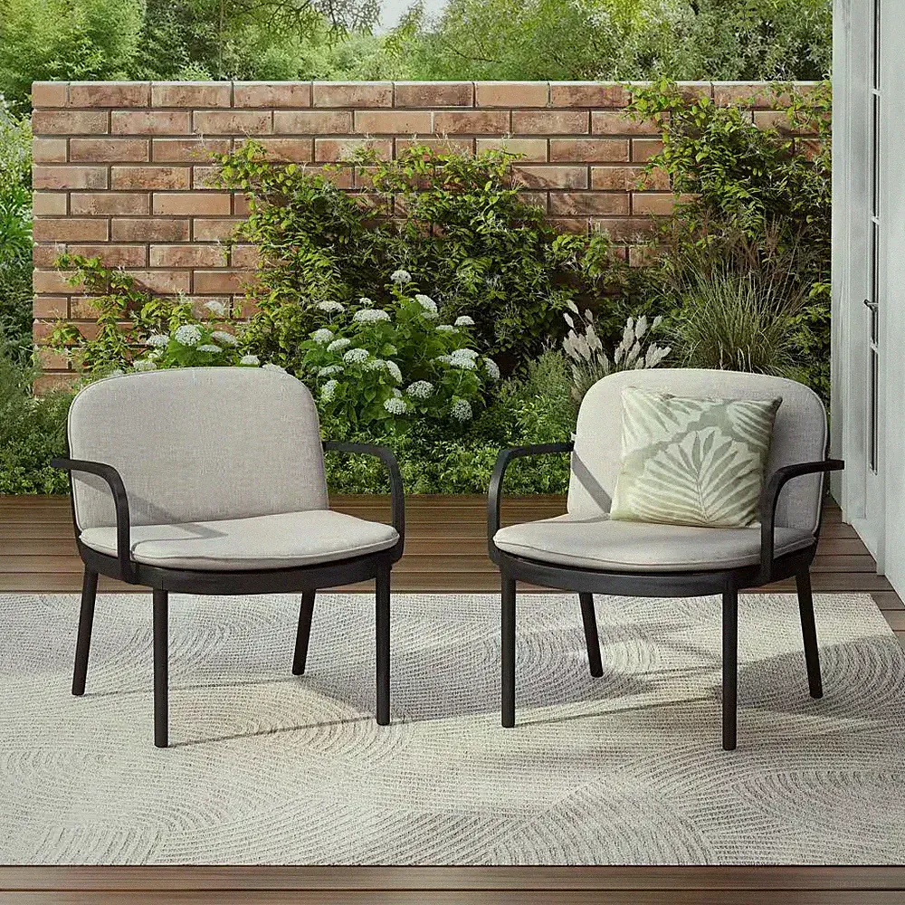 Luna Modern Patio Black Polypropylene Plastic Frame Outdoor Lounge Chairs with B