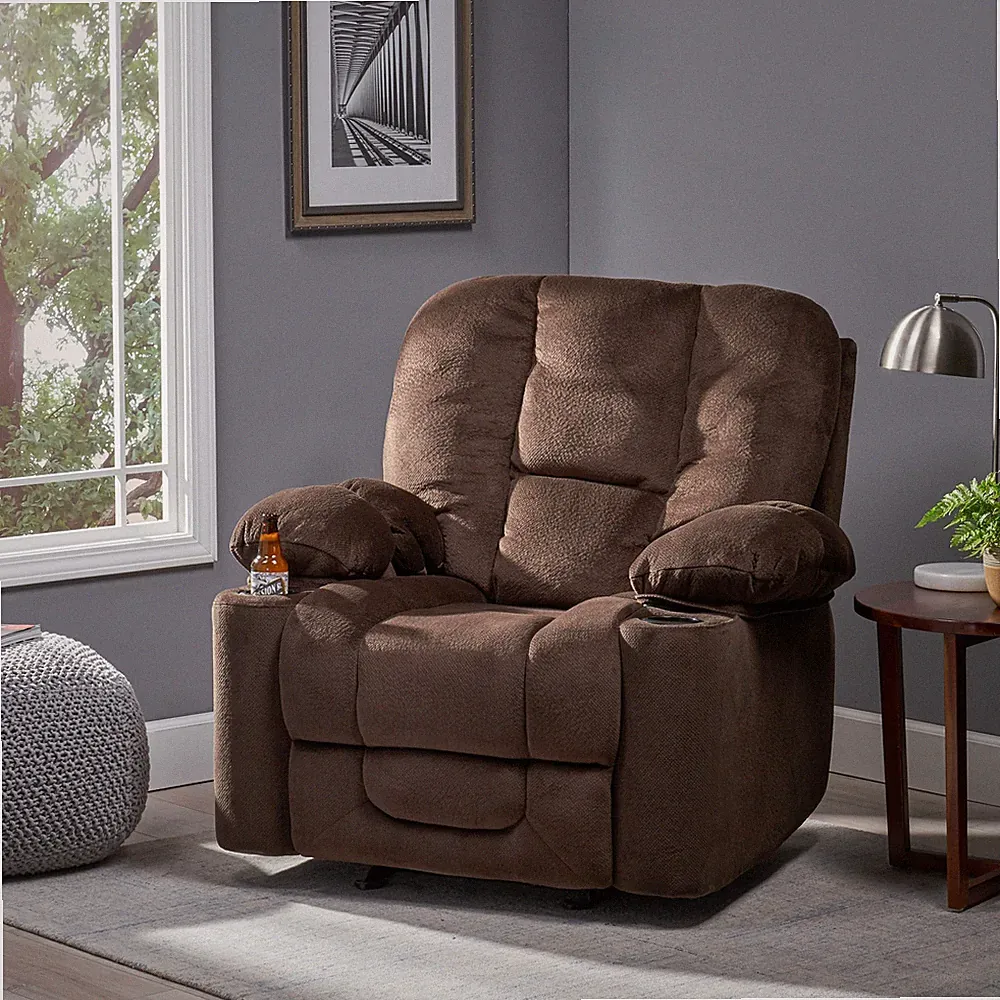 Luxurious Manual Recliner Chair in Chocolate with Skin-Friendly Fabric and Dual