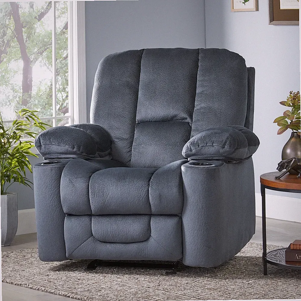 Luxurious Manual Recliner - Skin-Friendly Fabric, Dual Cup Holders Silver