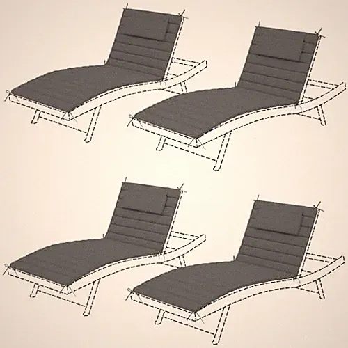Olefin Quilted Lounge Cushion Set of 4, Patio Foldable Chaise Lounger