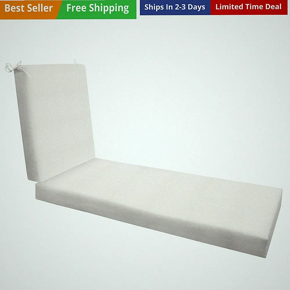 Outdoor Chaise Lounge Cushion for Patio Furniture, Water & Fade Resistant, Re...
