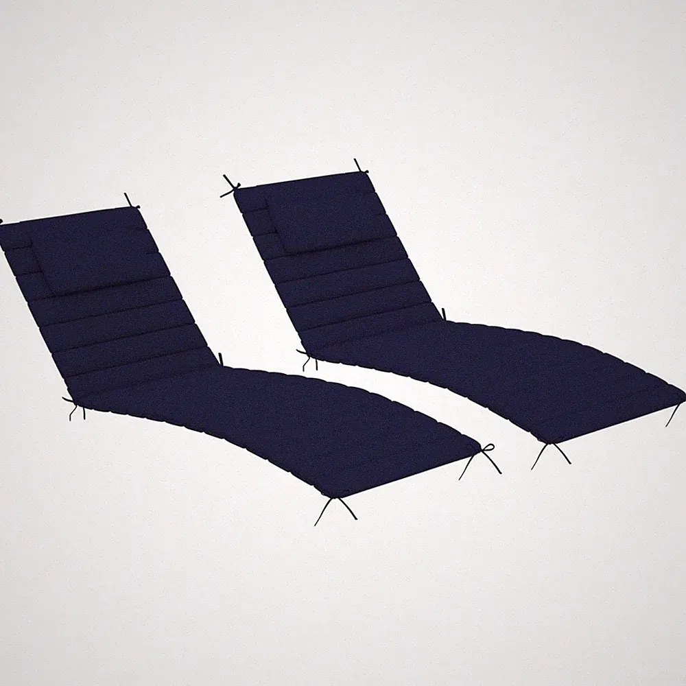 Outdoor Olefin Quilted Lounge Cushions Water-Resistant Chaise Lounger Pads 2pc