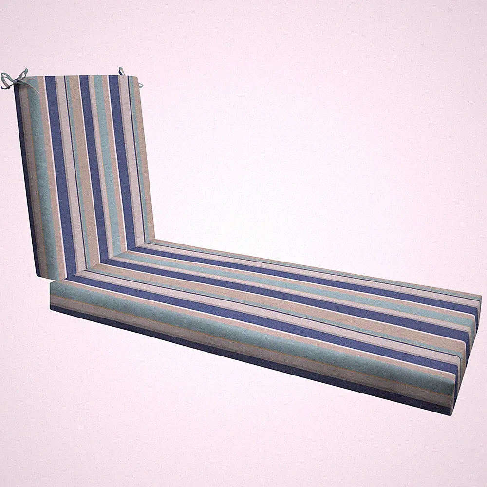 Outdoor Stripe Chaise Lounge Cushion Blue Beige UV Resistant 22.5W 70L