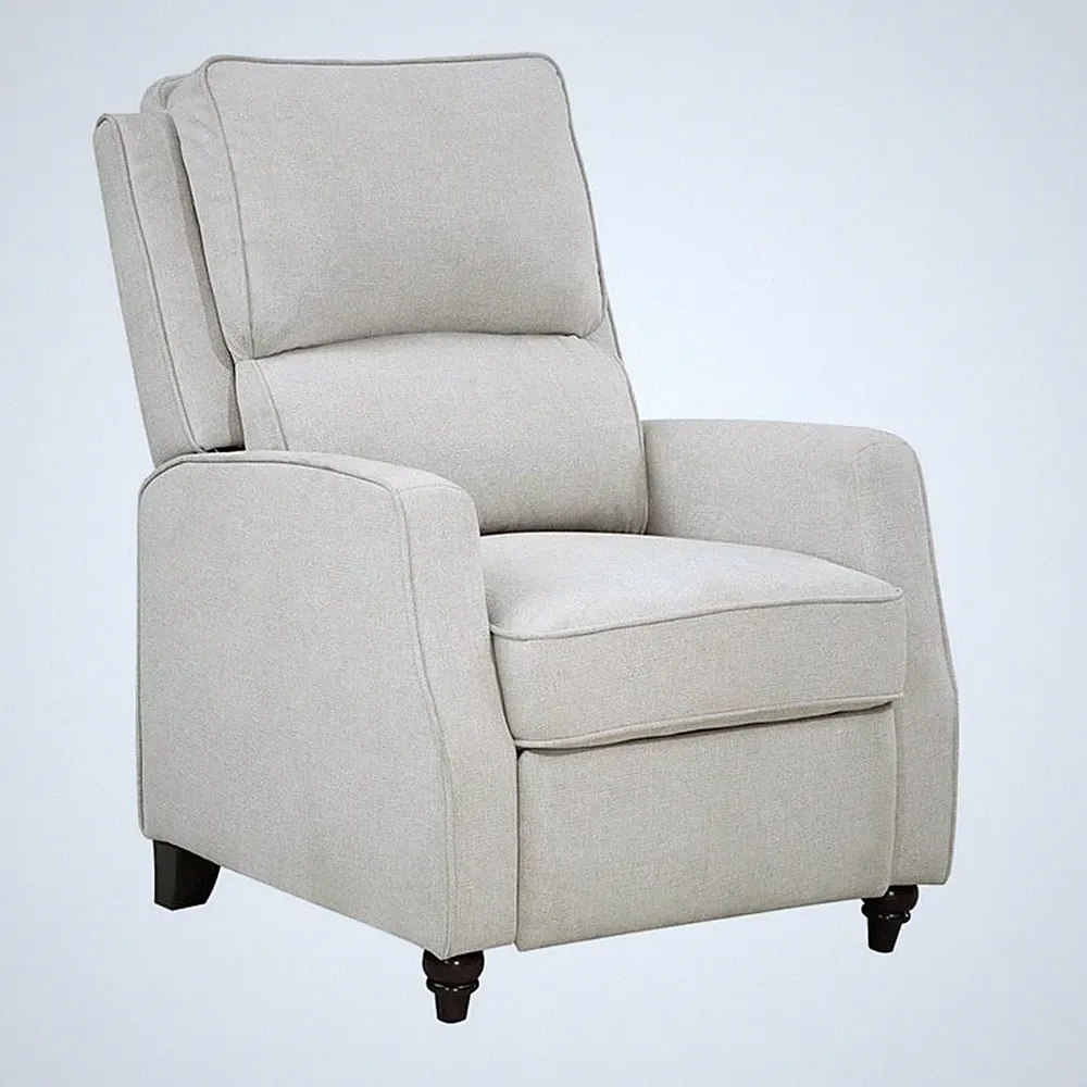 Pemberly Row Contemporary Fabric Push Back Recliner in Beige