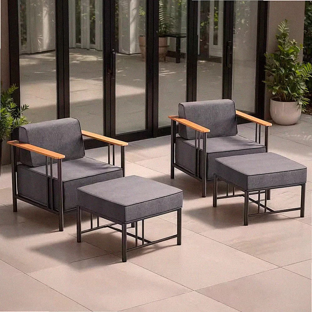 Puffin 4-Piece Black Metal Outdoor Lounge Chairs with 10 In. Olefin Dark Gray Cu